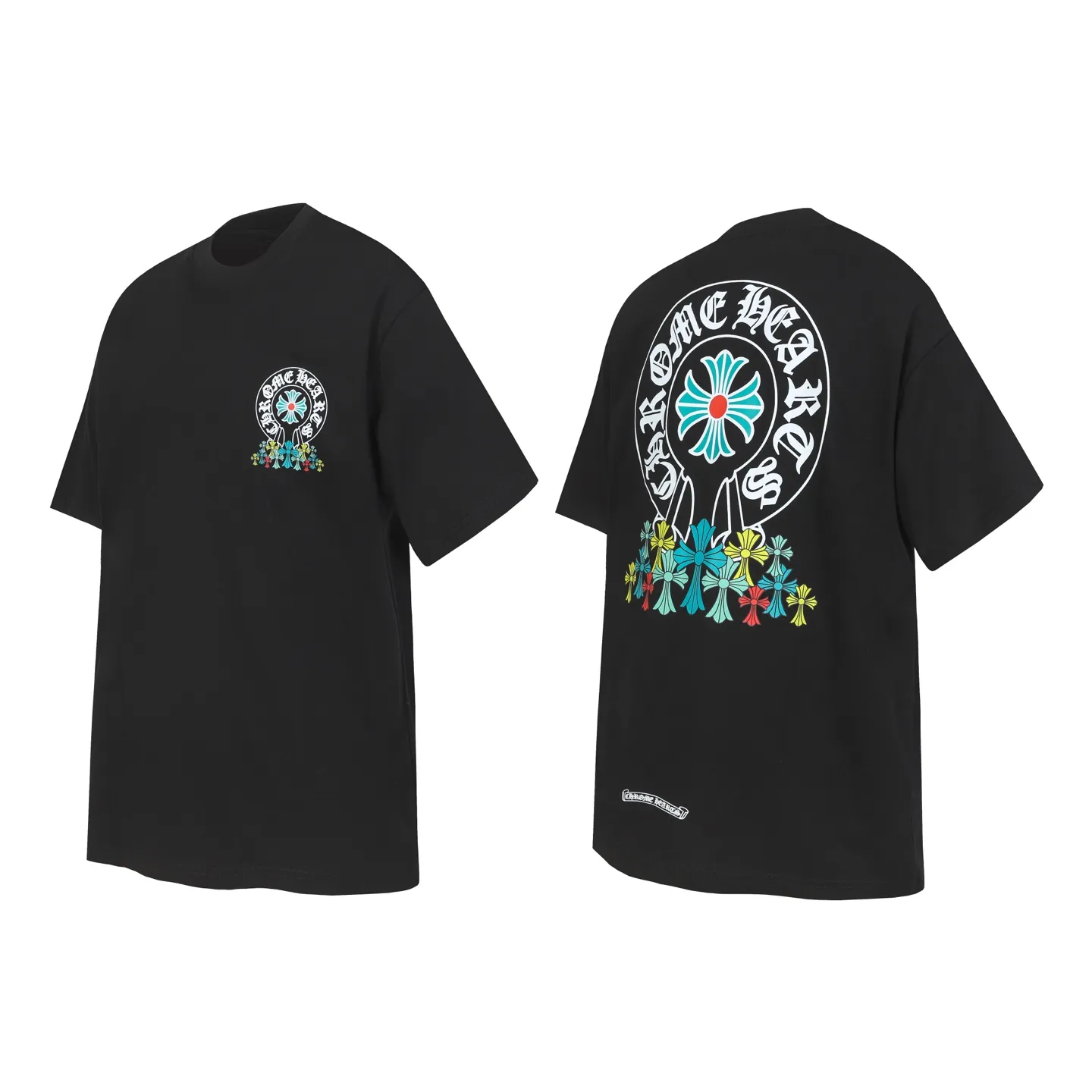 P150 Cross-border running quantity model, please do not place an order if you are pursuing quality - Chrome Hearts/Chrome Hearts colorful horseshoe printed short-sleeved T-shirt - High weight, high density and high quality. The wool is soft, delicate and skin-friendly. It feels soft and silky. It has excellent warmth and skin-friendly properties. - Custom-woven and custom-dyed, no color difference, regardless of fabric or workmanship details. Comparing with the ordinary version on the market -Colour: black white -Size: S M L XL